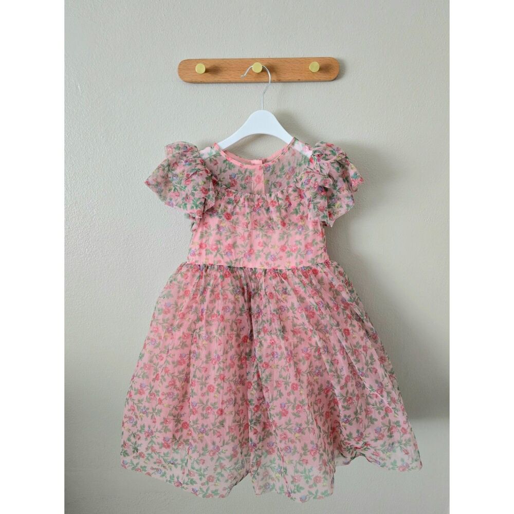 VGUC Kids' Floral Tulle Dress In Rambling Rose Floral, Sz 4/5